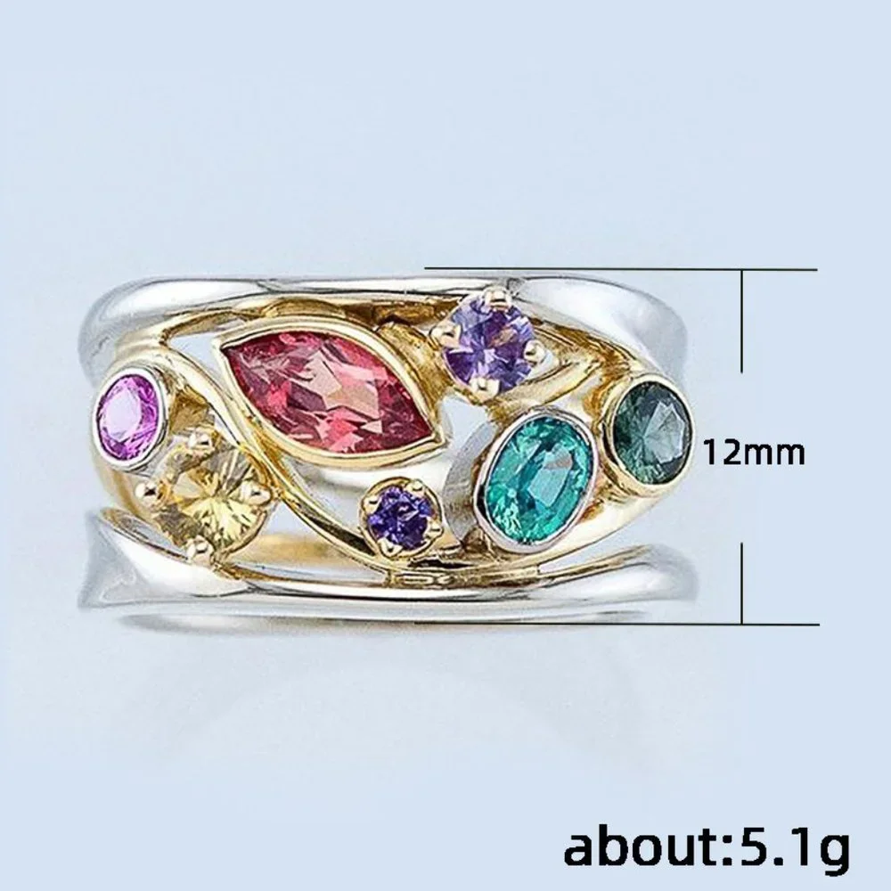 🍁 Colorful Stones Zircon Stackable Wave Fashion Rings for Women, PD452